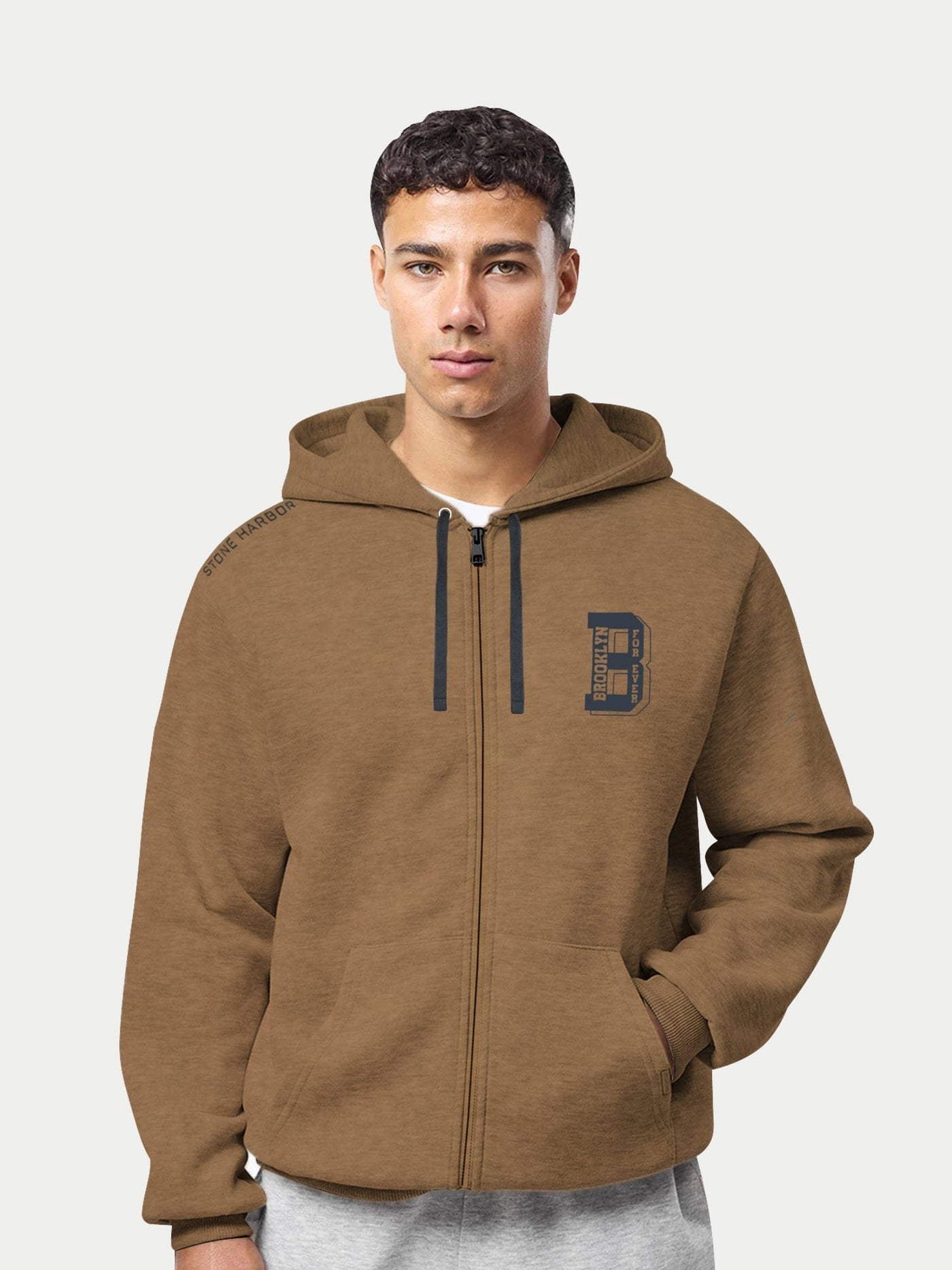 MEN'S BROWN FLEECE ZIP THROUGH HOODIE