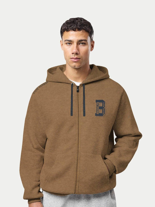 MEN'S BROWN FLEECE ZIP THROUGH HOODIE